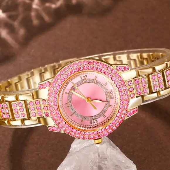 Brand New 6pc Women's Pink & Gold Quartz Watch Set - Picture 5 of 7